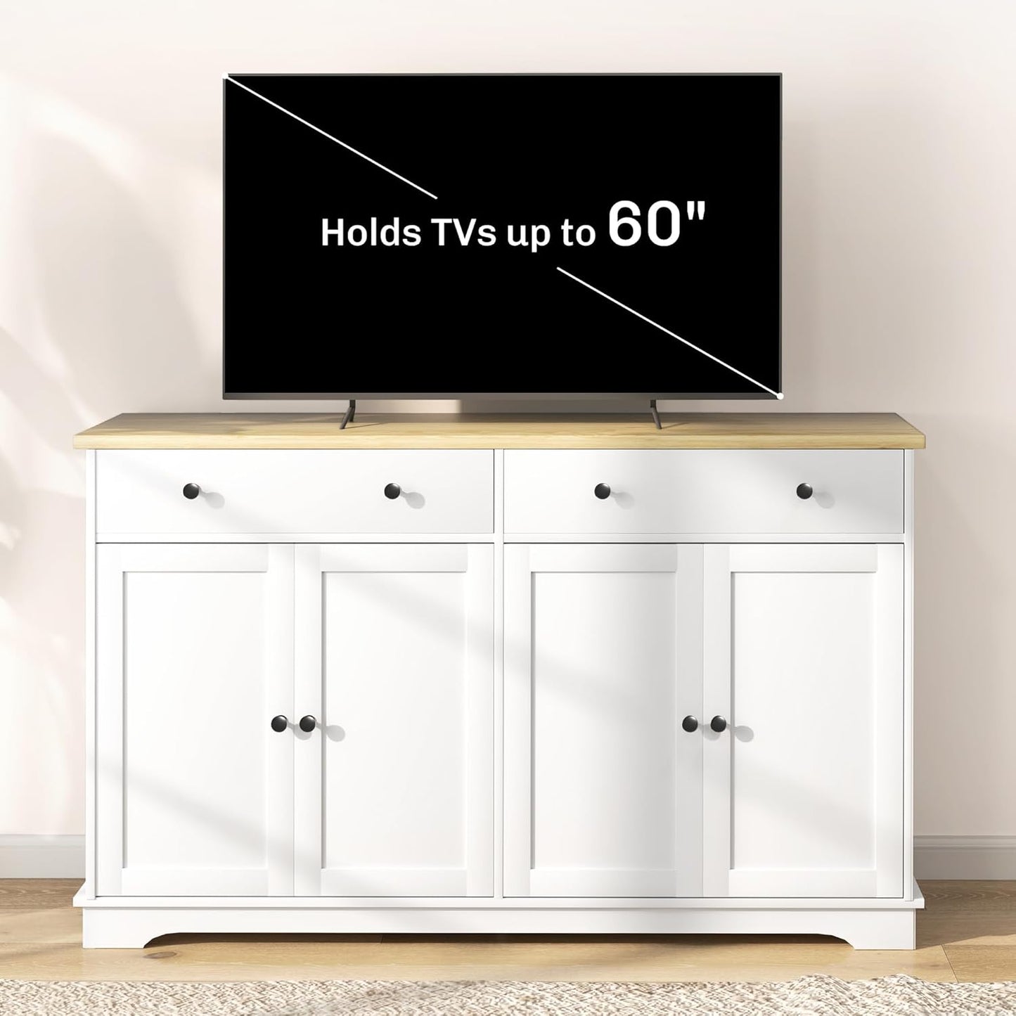 HOMCOM Sideboard Buffet Cabinet with Storage, 55" Modern Kitchen Cabinet with 4 Doors, 2 Drawers and 2 Adjustable Shelves, Coffee Bar, White