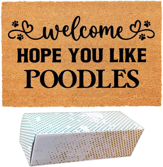 Funny Coir Doormat with Welcome Hope You Like Poodles - Front Door Mat, Entryway Welcome Mat, 23.7 x 15.7 inch