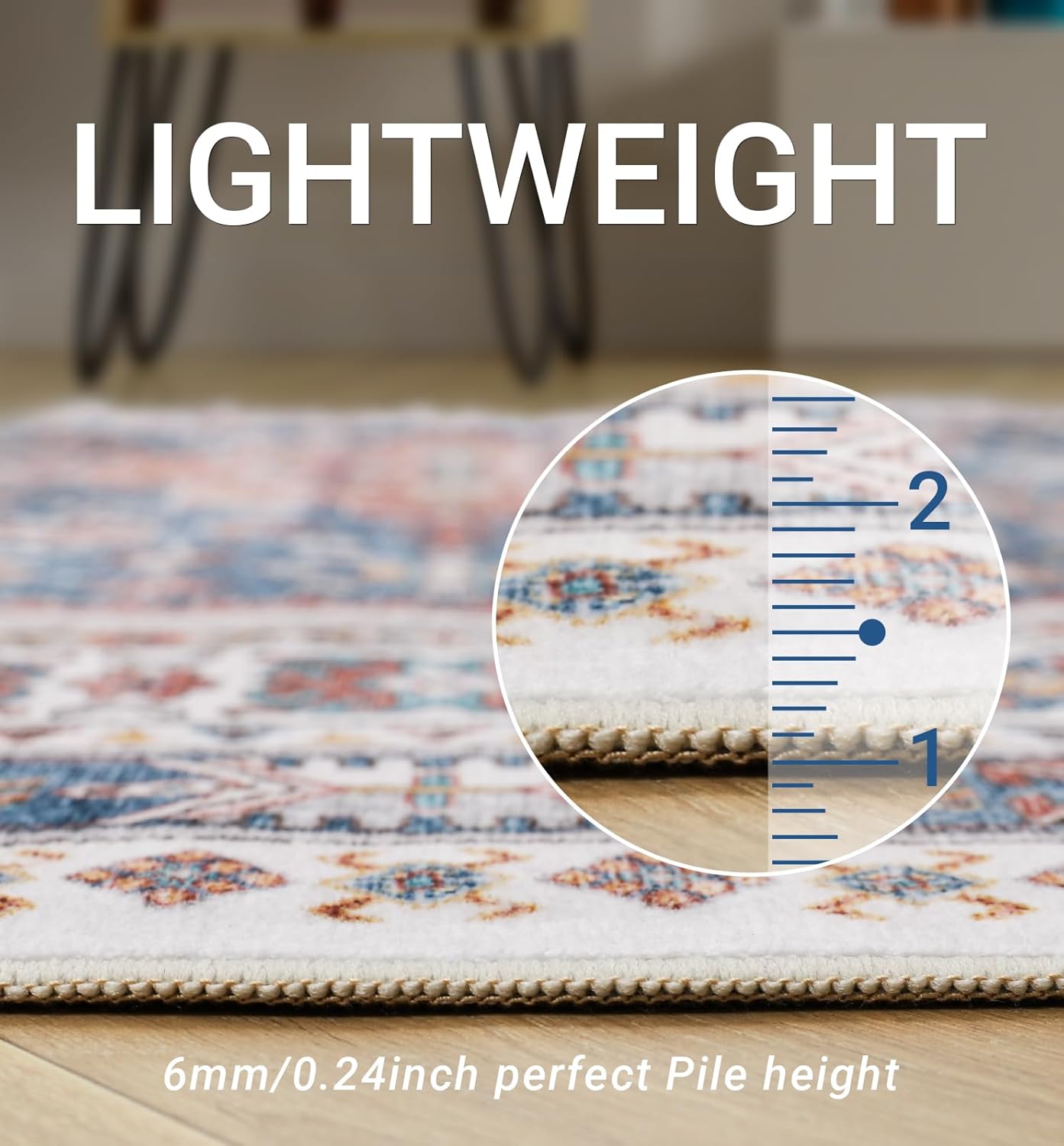 zesthome 8x10 Area Rugs for Living Room,Non-Slip Backing Washable Rugs,Vintage Large Area Rug，Stain Resistant Home Decor Rug (Navy Blue/Red,8'x10')