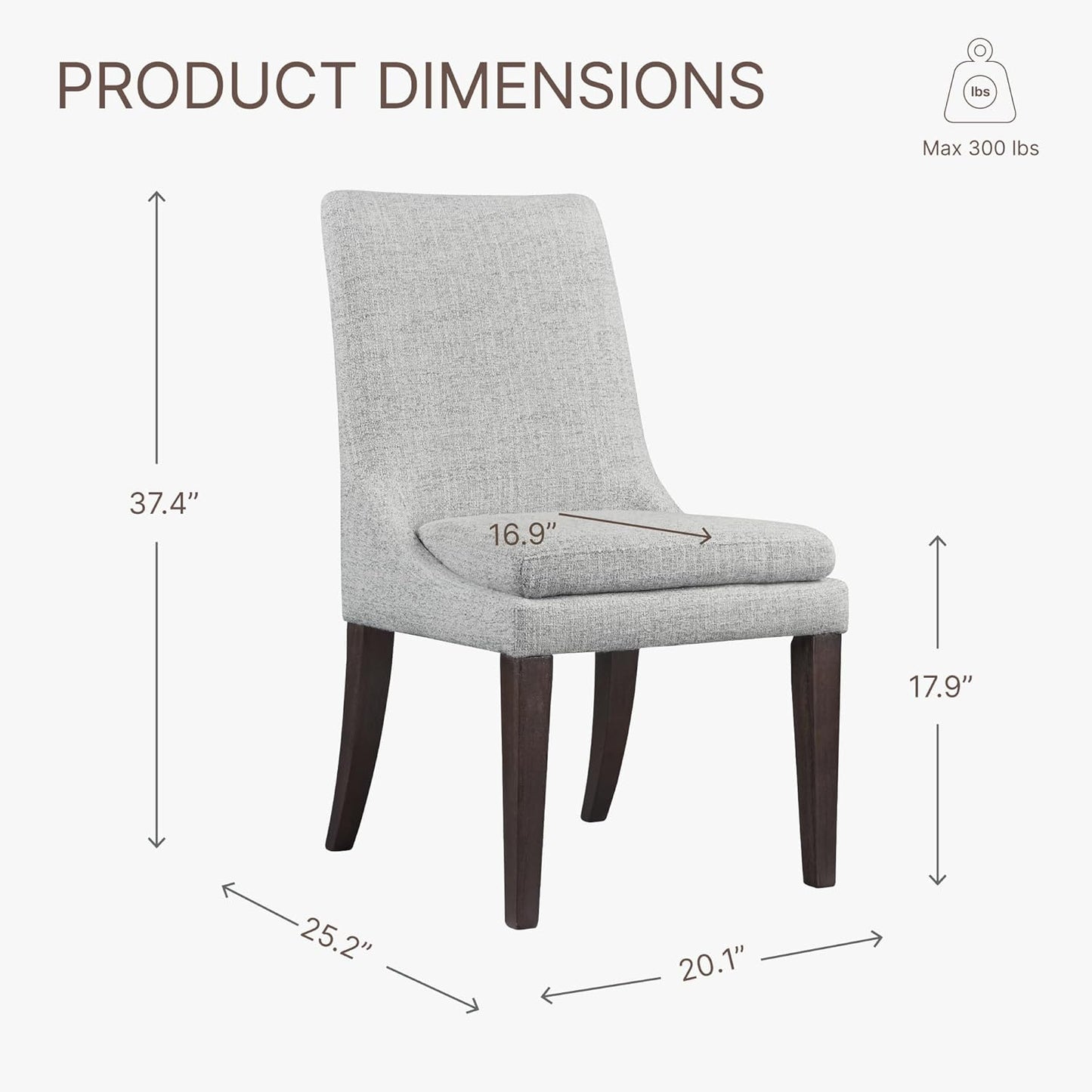 Upholstered Dining Chairs Modern Sidechair Performance Fabric High Back Armlesschair for Diningroom Kitchen,Light Grey,Set of 2(1 Box)