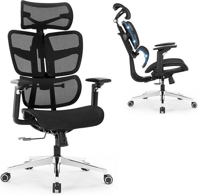 Ergonomic Office Chair High Back Executive Mesh Chairs with Adjustable Lumbar Support,Backrest,Headrest Comfy Big and Tall Computer Desk Chair with 3D Armrests for Work Gaming