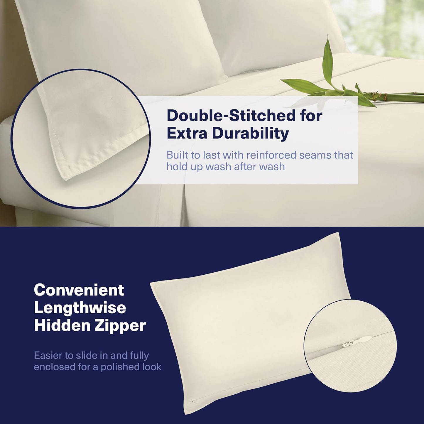Kickoff Viscose Bamboo Sheets Twin XL Size 3-pc 100% Organic Bamboo Viscose Bed Cooling Sheets Twin XL Size Set Cool Bedding for hot Sleepers Sheet, Flat, Fitted, Pillowcase (Buttercream, TXL)