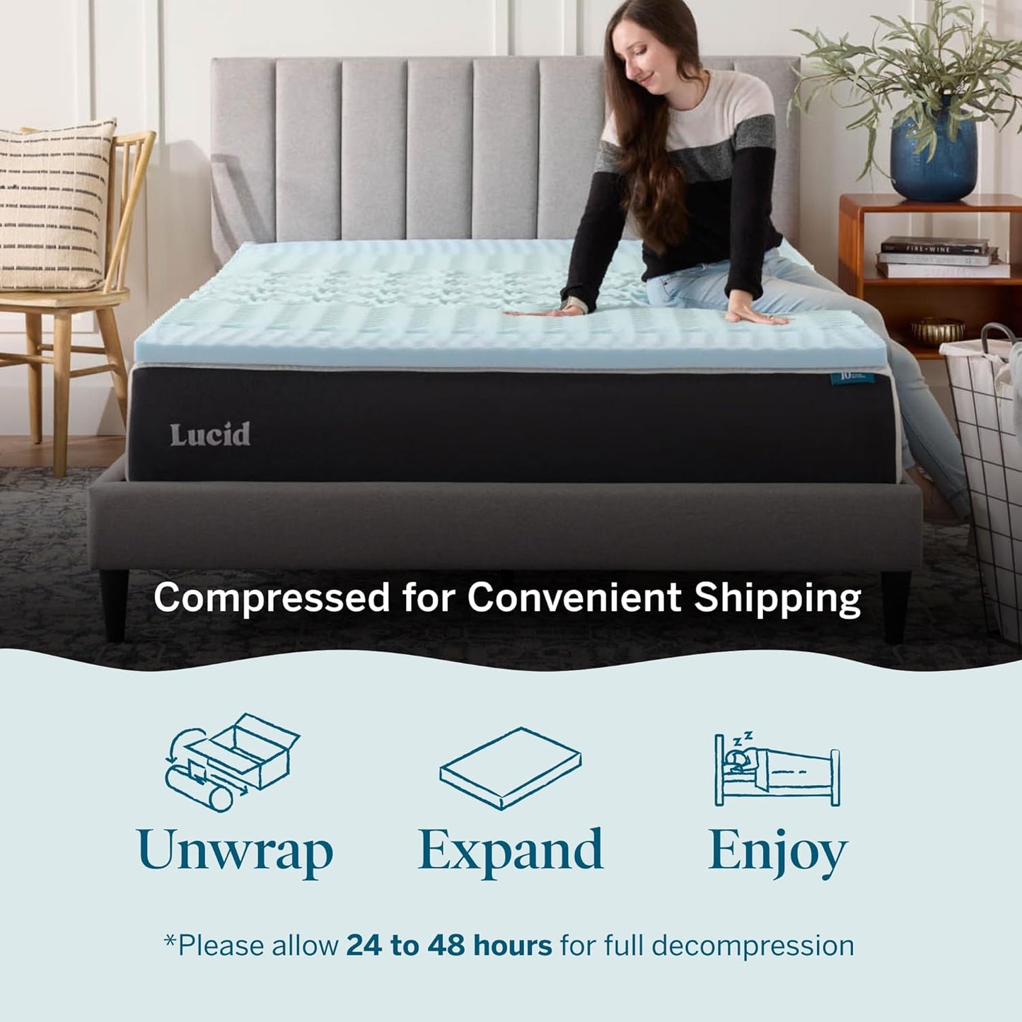 LUCID Gel Infused Memory Foam Mattress Topper – 2 Inch Mattress Topper – 5 Comfort Zones Relieve Pressure – CertiPUR-US Certified Foam - California King