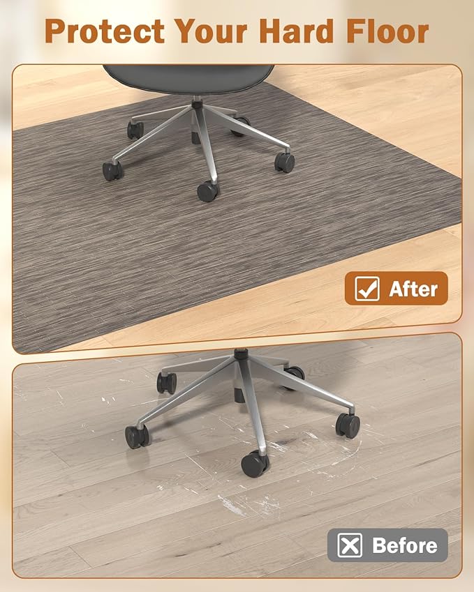 Blvornl Office Chair Mat for Hardwood Floor, 47.2"*60" Desk Computer Chair Mat for Hard Wood, Large Anti-Slip Hard Floor Protector Rolling Chair Mat, PVC Mat Desk Rug for Office and Home Dark Brown