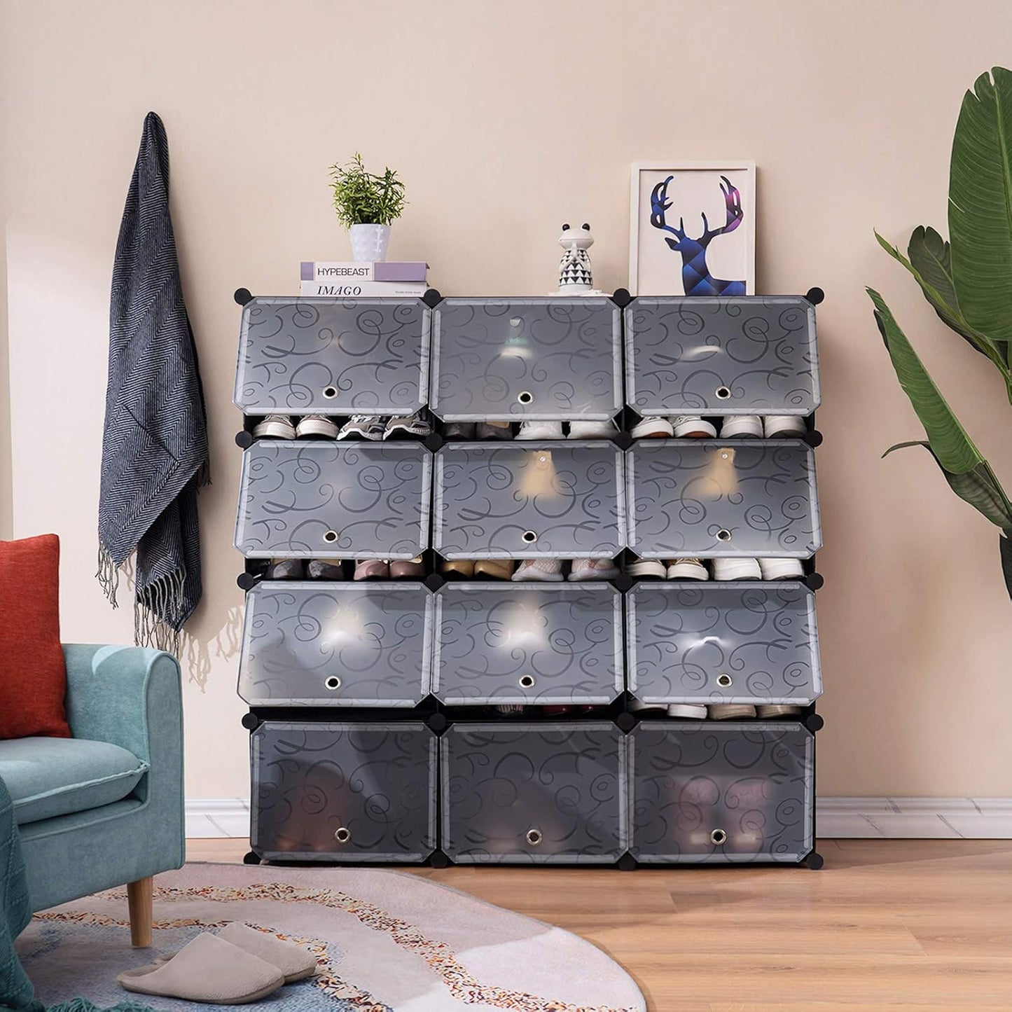 Portable Shoe Rack Organizer, 48-Pair Tower Shelf Storage Cabinets, Plastic Shoe Organizer for Entryway, Expandable for Heels,Boots,Slippers