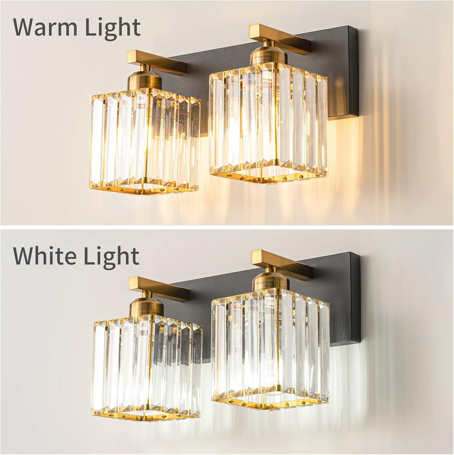Modern Bathroom Vanity Light 2-Lights Black Gold Crystal Bathroom Wall Light Vanity Light Fixtures，12.59-inch Modern Minimalist Design