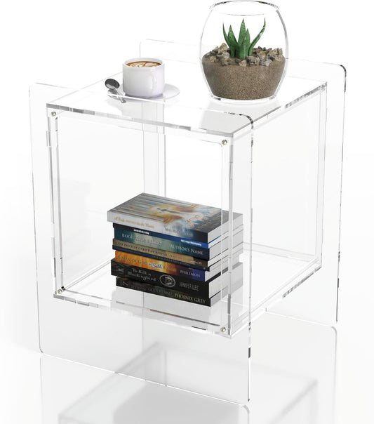 Clear Acrylic Night Stand, 22" Bed Side Table, Clear Acrylic Nightstand Table for Home Decor, Modern Bedroom Night Stand with Open Storage Perfect for Skincare Bags Collectible Figures & Books