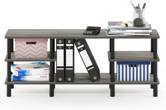 Furinno Turn-N-Tube 3-Tier Multipurpose Wide Shelf TV Stand, French Oak Grey/Black