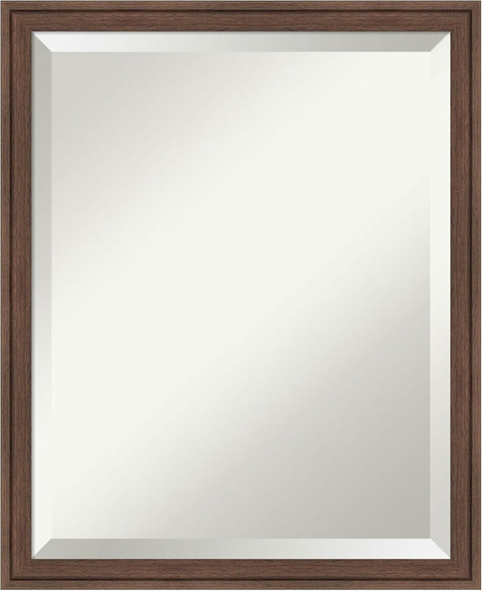 Amanti Art Brown Bathroom Mirror for Over Sink, 22x18 Florence Medium Brown Rectangle Vanity Mirror, Small Casual Frame, Hangs Horizonally and Vertically, Bathroom Wall Decor, Beveled Edge