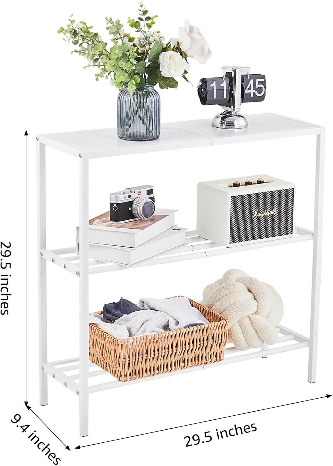 Wimarsbon 29.5" Narrow Console Table - 3-Tier Entryway Table with Shelves, Metal Frame, for Hallway, Living Room, Bedroom (White Frame White)