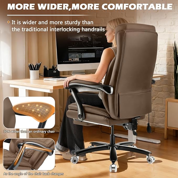 600LBS Reclining Heavy Duty Office Chair with Foot Rest, Big and Tall Office Chair with Pocket Spring Cushion, Large High Back with Adjustable Lumbar Support,Dual Rubber Wheel