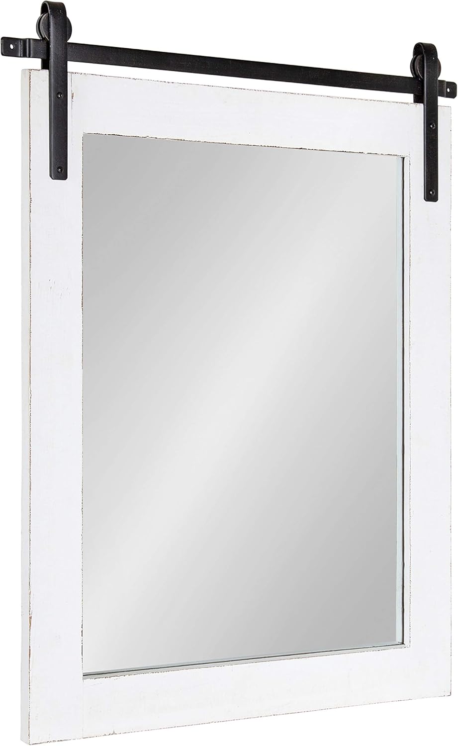 Kate and Laurel Cates Rustic Wall Mirror, 22" x 30", Coastal White, Farmhouse Barn Door-Inspired Wall Decor