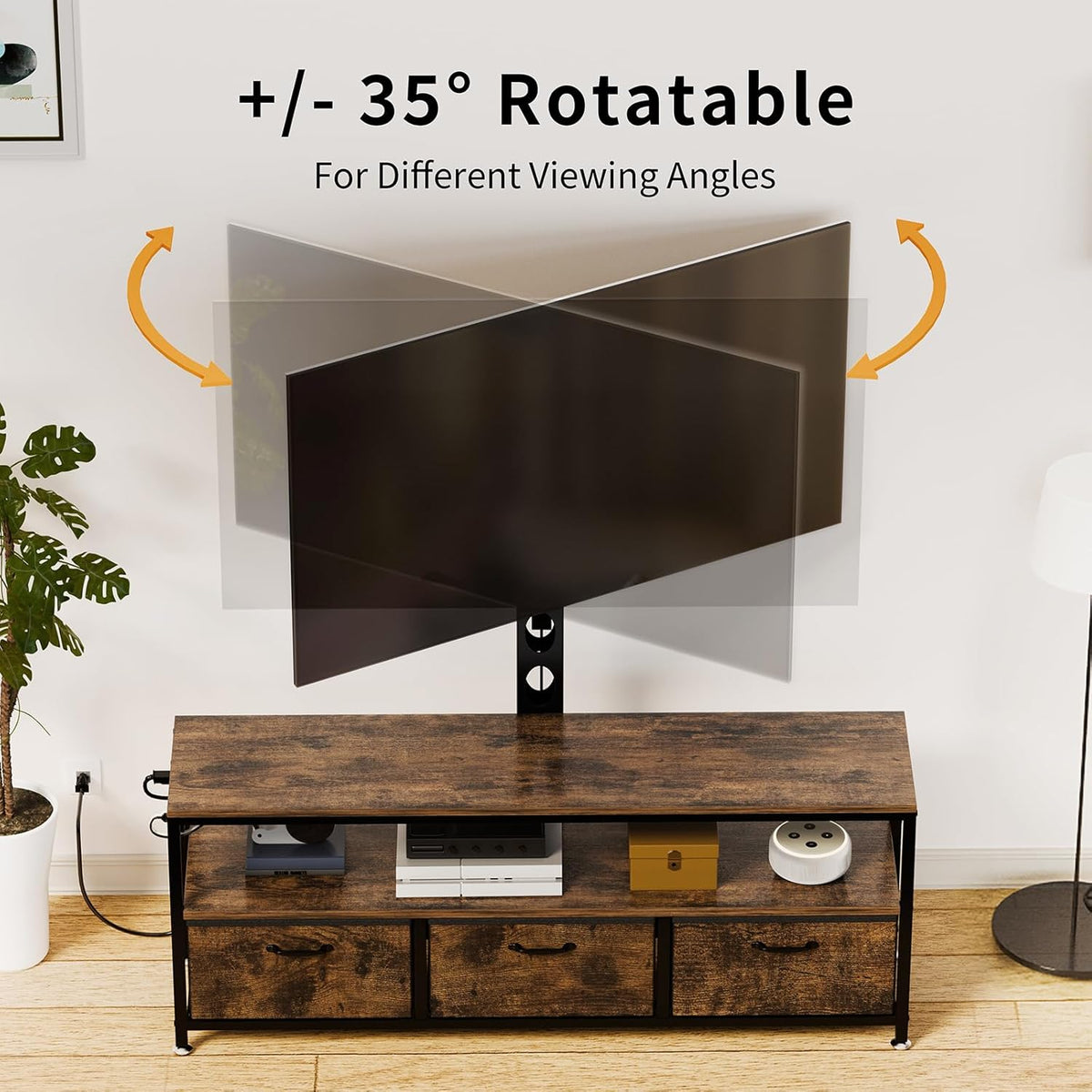 JUSTOGO TV Stand with Mount and Power Outlet, TV Stand with Drawers Storage for Living Room Bedroom, LED Entertainment Center for 45/55/60/65 inch, Height Adjustable Media Console, Rustic