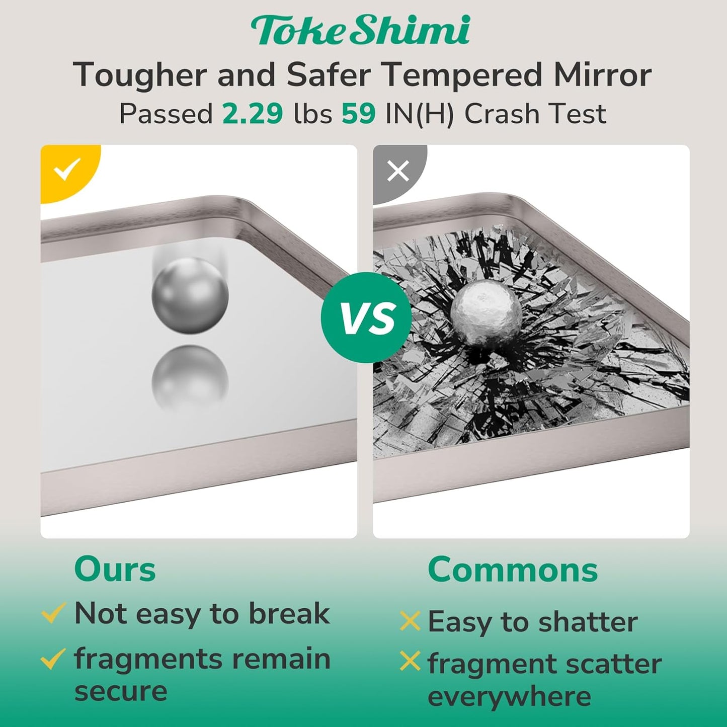 TokeShimi 48x36 Brushed Nickel Bathroom Mirror for Over Sink,Tempered Glass,Rectangle Mirror for Bathroom,Large Bathroom Mirror for Vanity(Horizontal/Vertical)