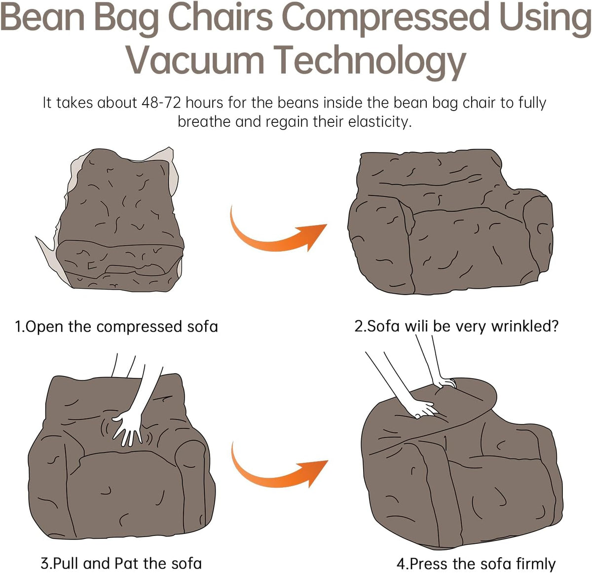 Bean Bag Chair with Filler, Bean Bag Sofa with Tufted Soft Stuffed Filling, Fluffy and Lazy Sofa, Comfy Cozy BeanBag Chairs with Memory Foam for Dorm, Apartment, Living Room (Brown)