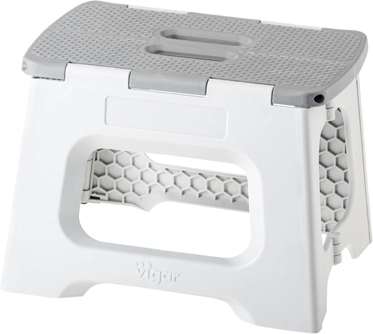 Vigar Compact Step Stool Foldable, 9-inch Step Stools for Adults up to 330 Pound, Lightweight Stool, Non-Slip Folding Step Stool, Gray