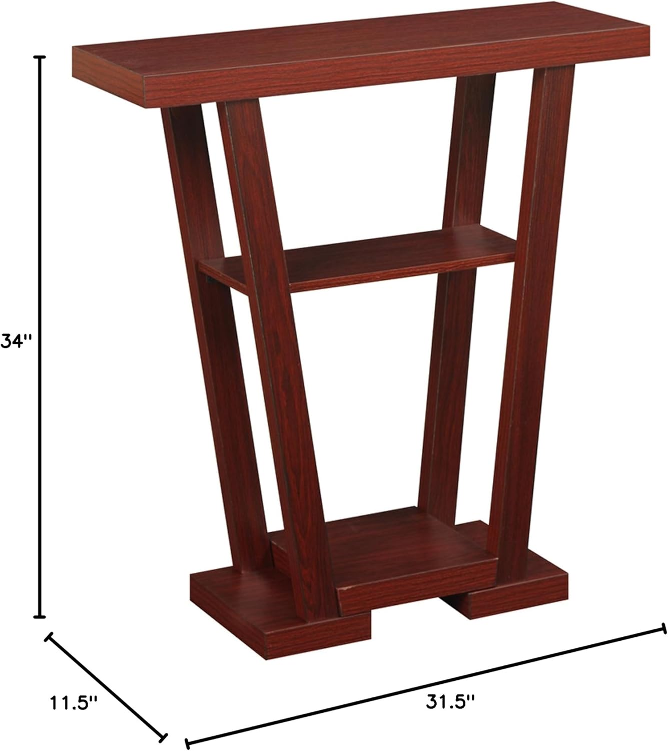 Convenience Concepts Newport V Console Table 31.5" - Modern Sofa Table with Storage Shelves, Narrow Entryway Hall Table for Living Room, Mahogany
