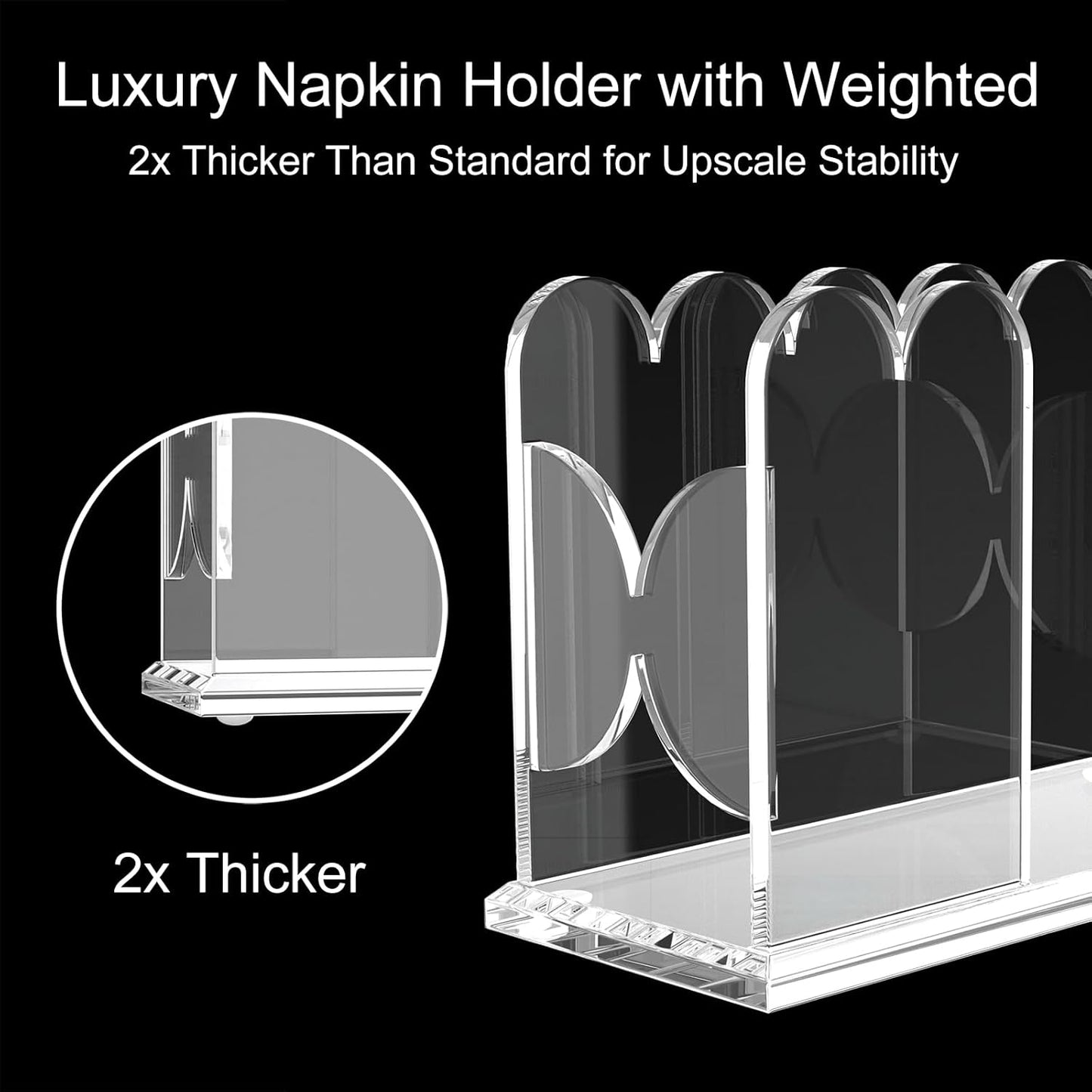 LUGUNU Acrylic Napkin Holder-Clear Scalloped Napkin Dispenser for Bathroom, Kitchen, Dining Room–Stylish Guest Hand Towel & Disposable Paper Holder for Weddings, Hotels, and Home Decor
