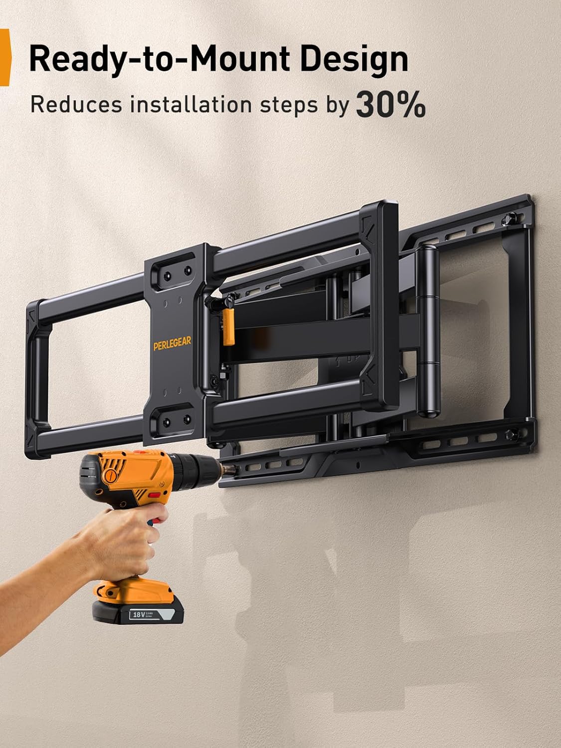 Perlegear UL-Listed Full Motion TV Wall Mount for 42–90 Inch TVs up to 150 lbs, Pre-Assembled TV Mount with Tool-Free Tilt, Swivel, Extension, Max VESA 600 x 400mm, 12″/16″/18″/24″ Wood Studs, PGLF16