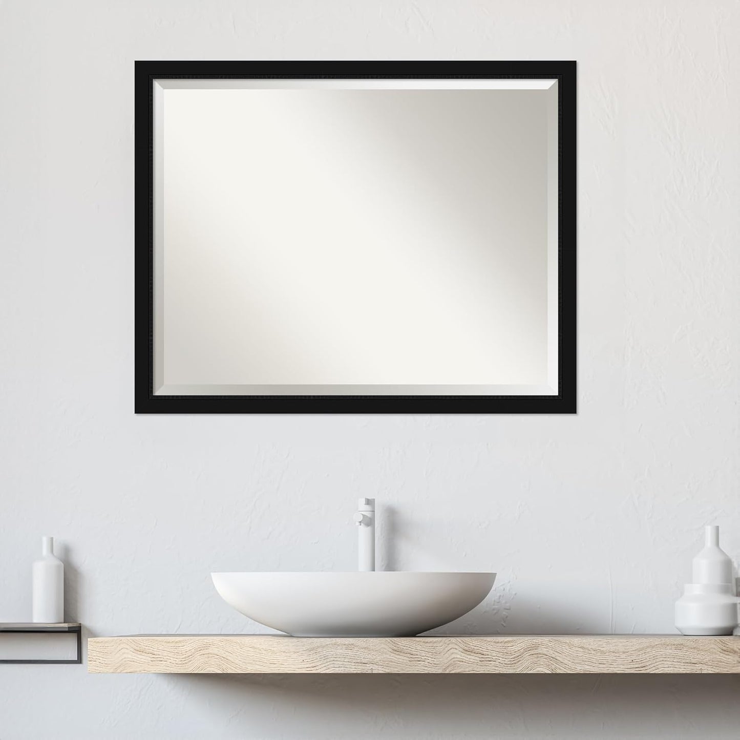 Amanti Art Black Bathroom Mirror for Over Sink, 24x30 Avon Black Narrow Rectangle Vanity Mirror, Large Casual Frame, Hangs Horizonally and Vertically, Bathroom Wall Decor, Beveled Edge