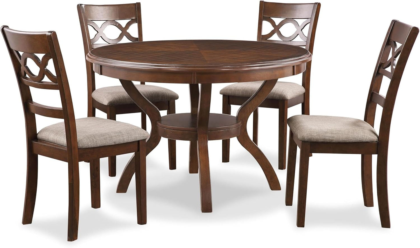 New Classic Furniture Cori 5-Piece Round Dining Set with 1 Table and 4 Chairs, Cherry Brown