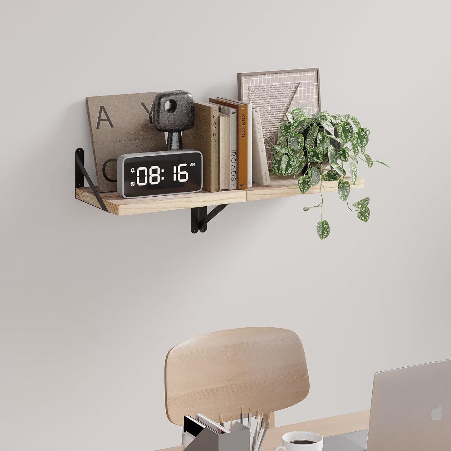 SAUMONIERES Floating Shelves Wall Bookshelf for Bedroom Bathroom Living Room Wood Wall Mounted Wide Deep Storage, Rustic Torched Wall Shelves Set of 2