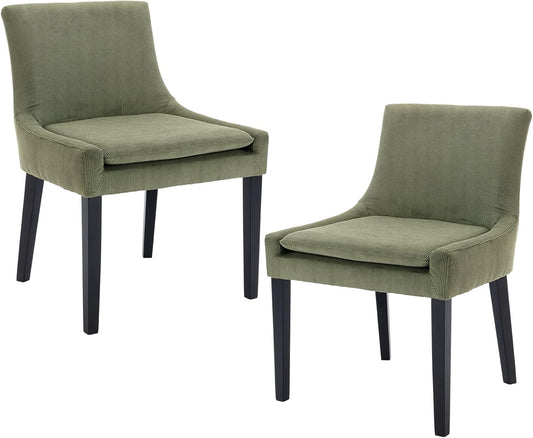 COLAMY Modern Dining Chairs Set of 2, Upholstered Corduroy Accent Side Chairs with Mid Back and Wood Legs for Living Room/Dining Room- Light Green