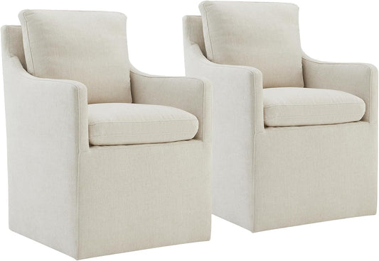 Upholstered Dining Chairs with Casters No Assembly Modern Accent Armchair with Rollers for Diningroom Bedroom Livingroom Reading Room,Cream,2 Boxs