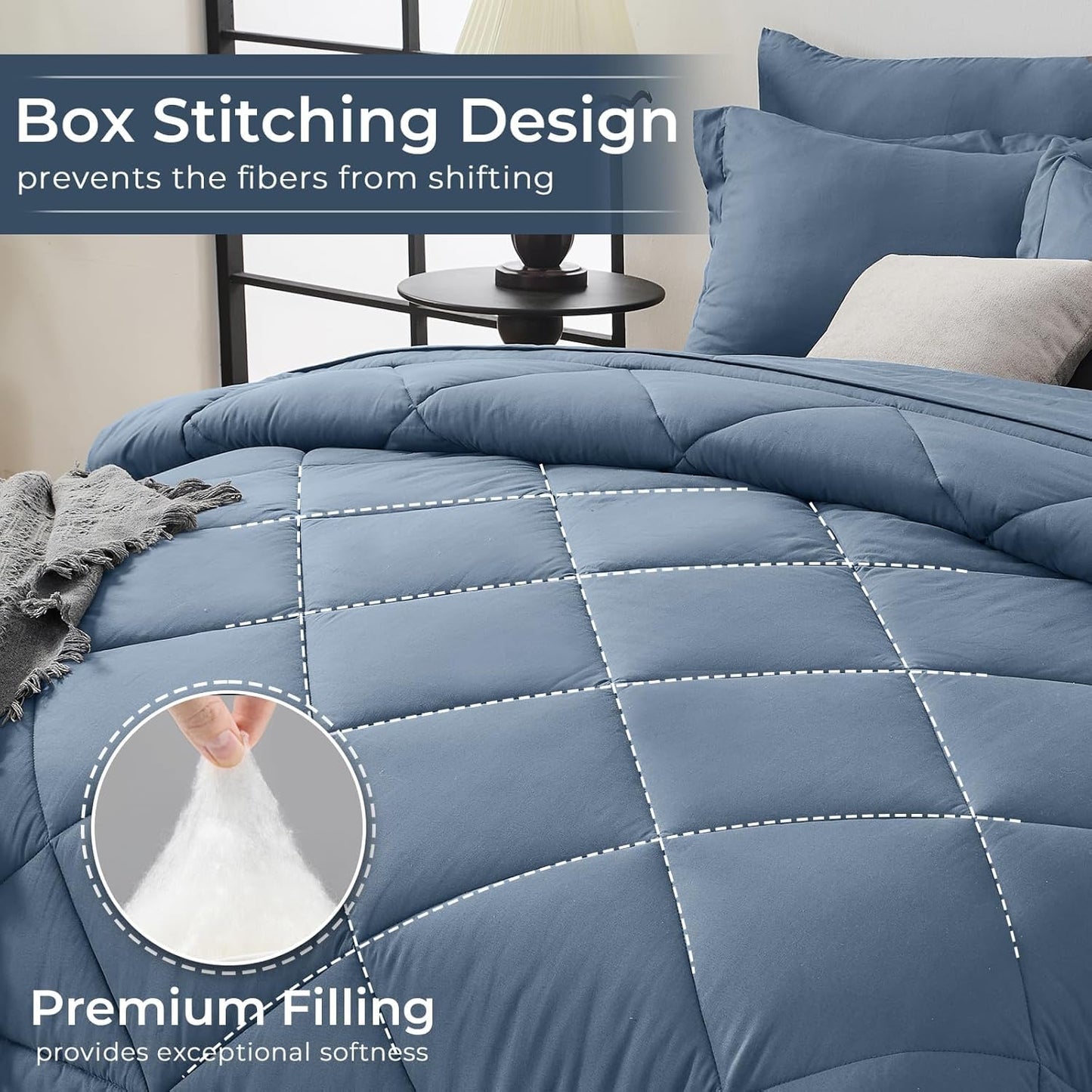 HEVUMYI Dusty Blue Twin-XL Comforter Set - 5-Piece All Season Bed in a Bag Twin-XL, Ultra Soft Bedding Set with Comforter, Flat Sheet, Fitted Sheet, Pillowcases, Pillow Shams