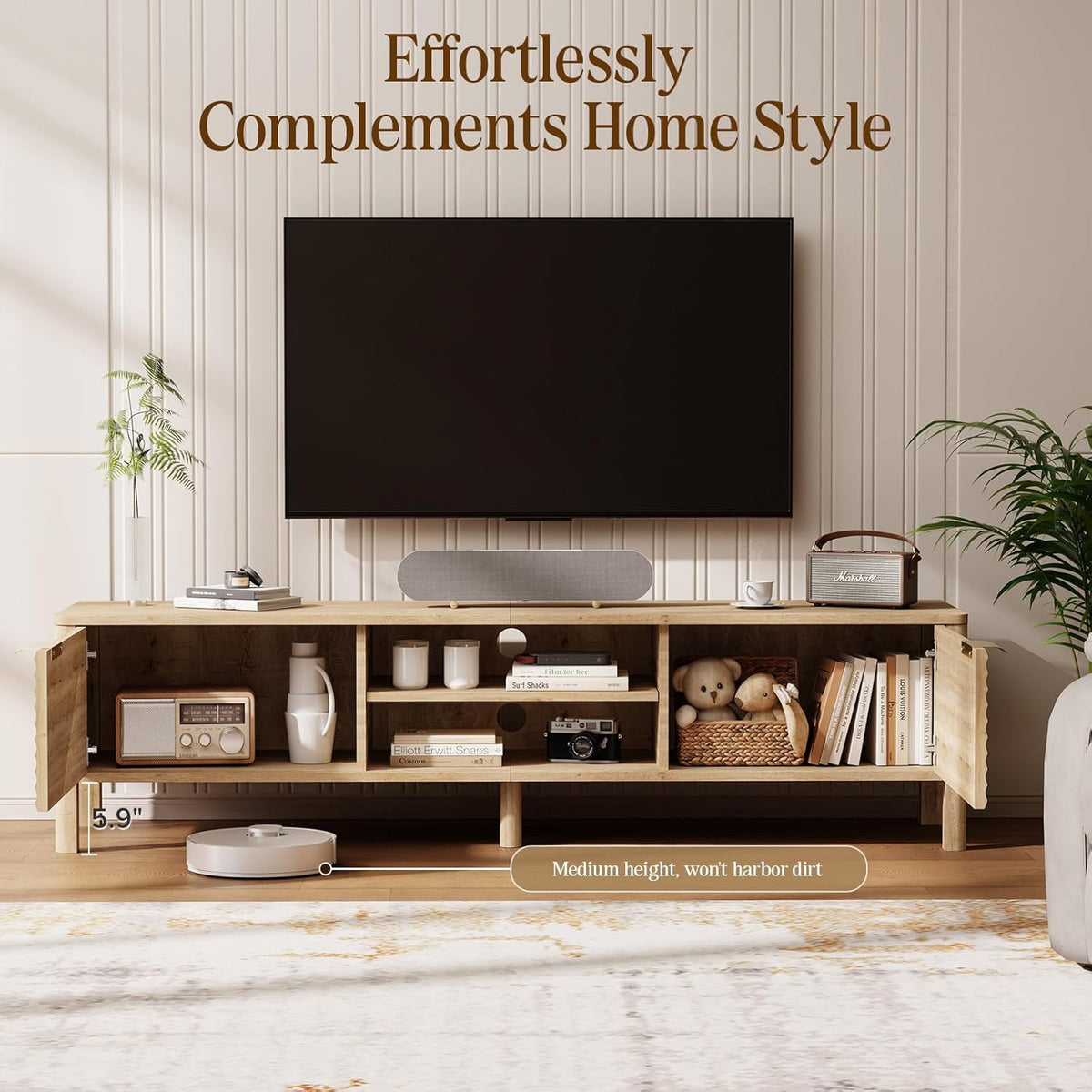 TV Stand for Living Room - up to 65 Inch TVs Mid Century Modern Entertainment Center with Storage and Adjustable Shelves, Media Console Table Oak 59"