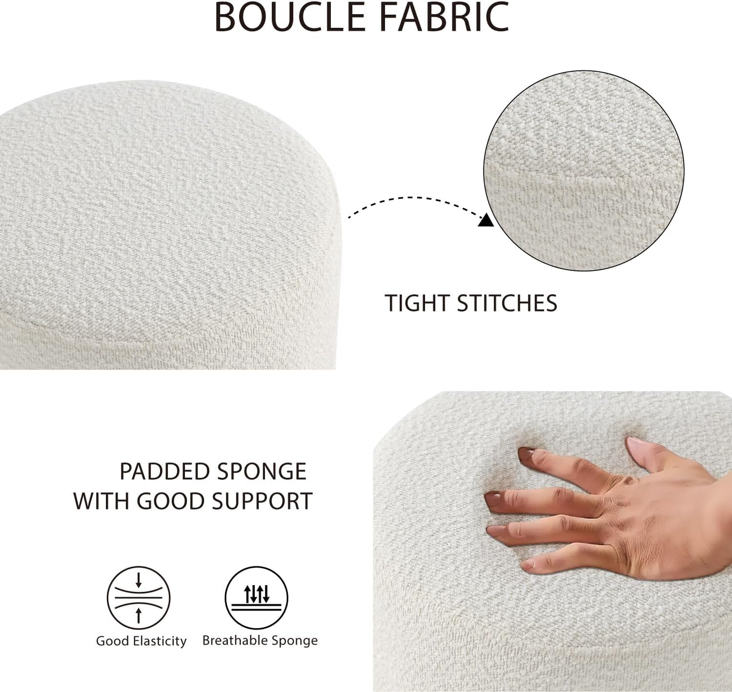Get Set Style Modern Round Ottoman with Soft Padded Seat, Multifunctional Vanity Stool for Makeup, Upholstered Footrest Stool Ottoman Foot Stool for Living Room, Bedroom