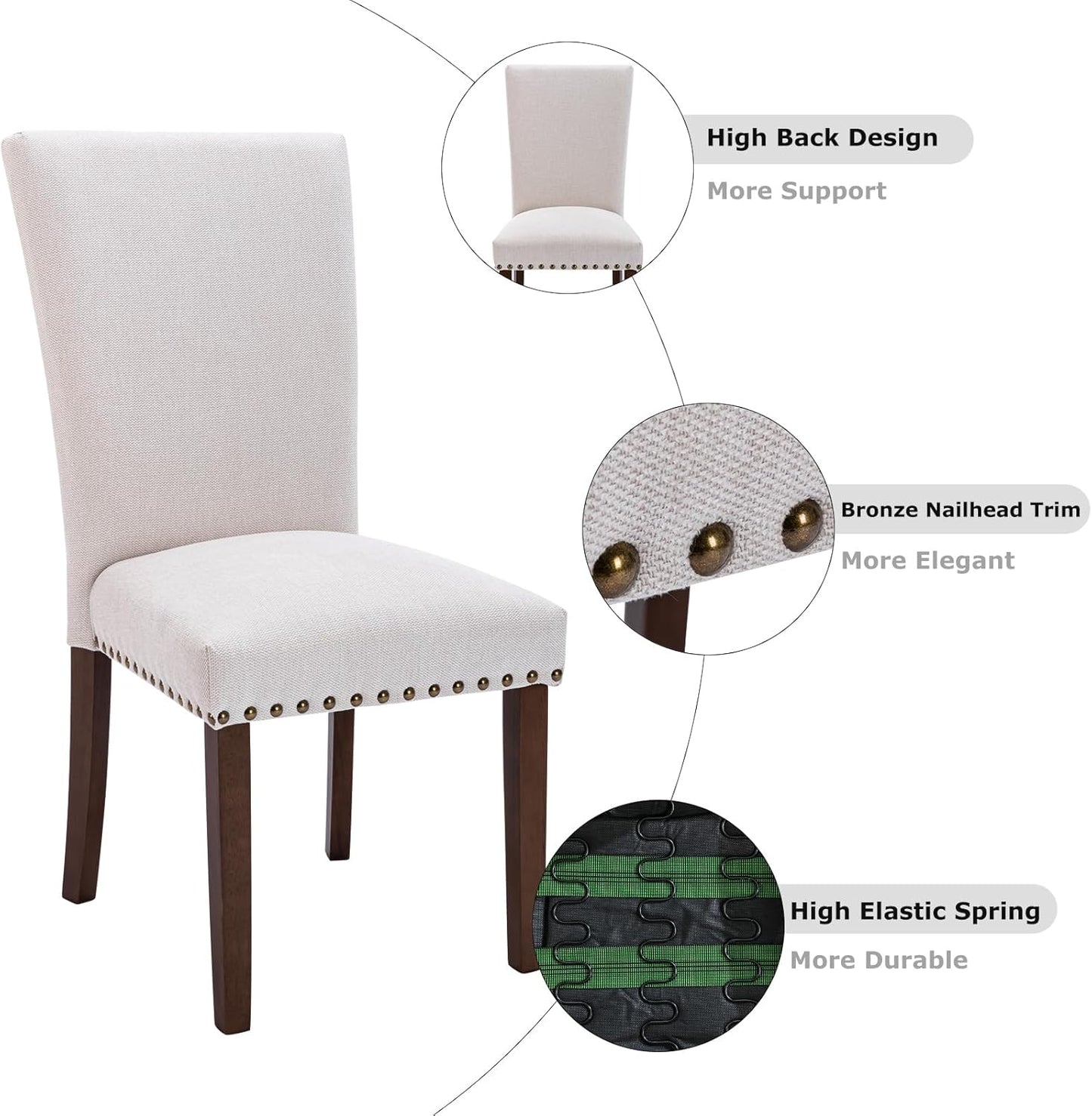 COLAMY Upholstered Dining Chairs Set of 4, Parsons Style Linen Beige Accent Chairs with High Back, for Round Kitchen Table or Small Dining Room – Comfortable & Stylish