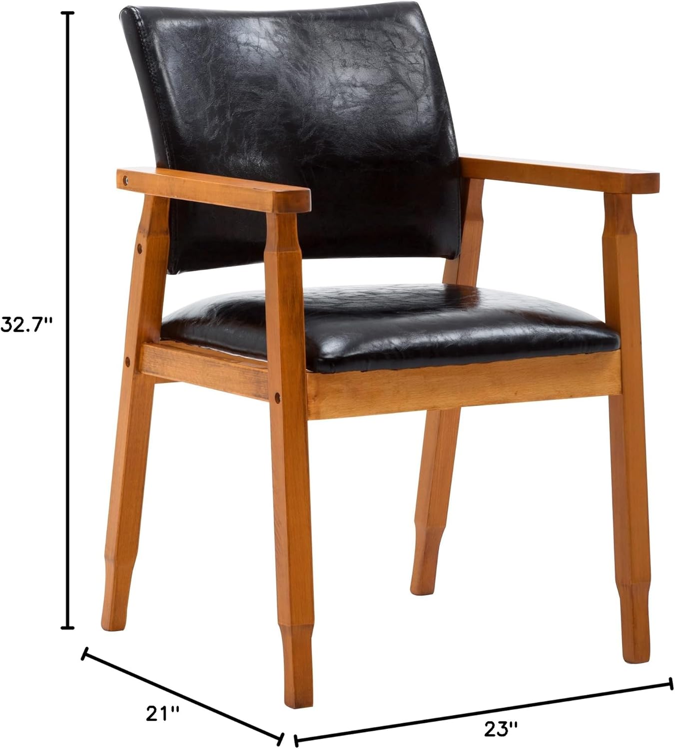 NOBPEINT Mid-Century Dining Side Chair with Faux Leather Seat in Black, Arm Chair in Walnut