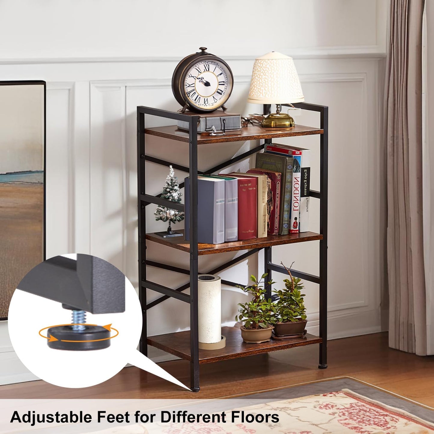 3-Tier Small Bookshelf Vintage Industrial Bookcase for Office and Home,Sturdy Metal Frame with MDF Panels,Easy Assembly,27.56" H x16.54 W x11 D