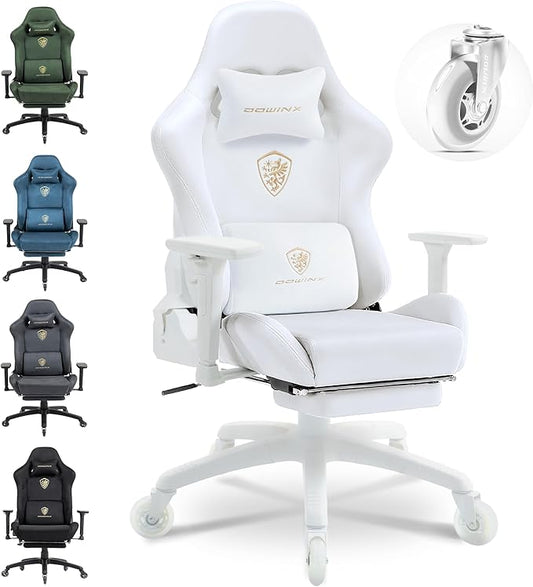 Dowinx Big and Tall Gaming Chair with Suede Fabric Breathable, Game Chairs for Adults with Oversized Thick Seat for 440lbs, Ergonomic Gamer Chair for Streaming & Long Gaming Sessions, White