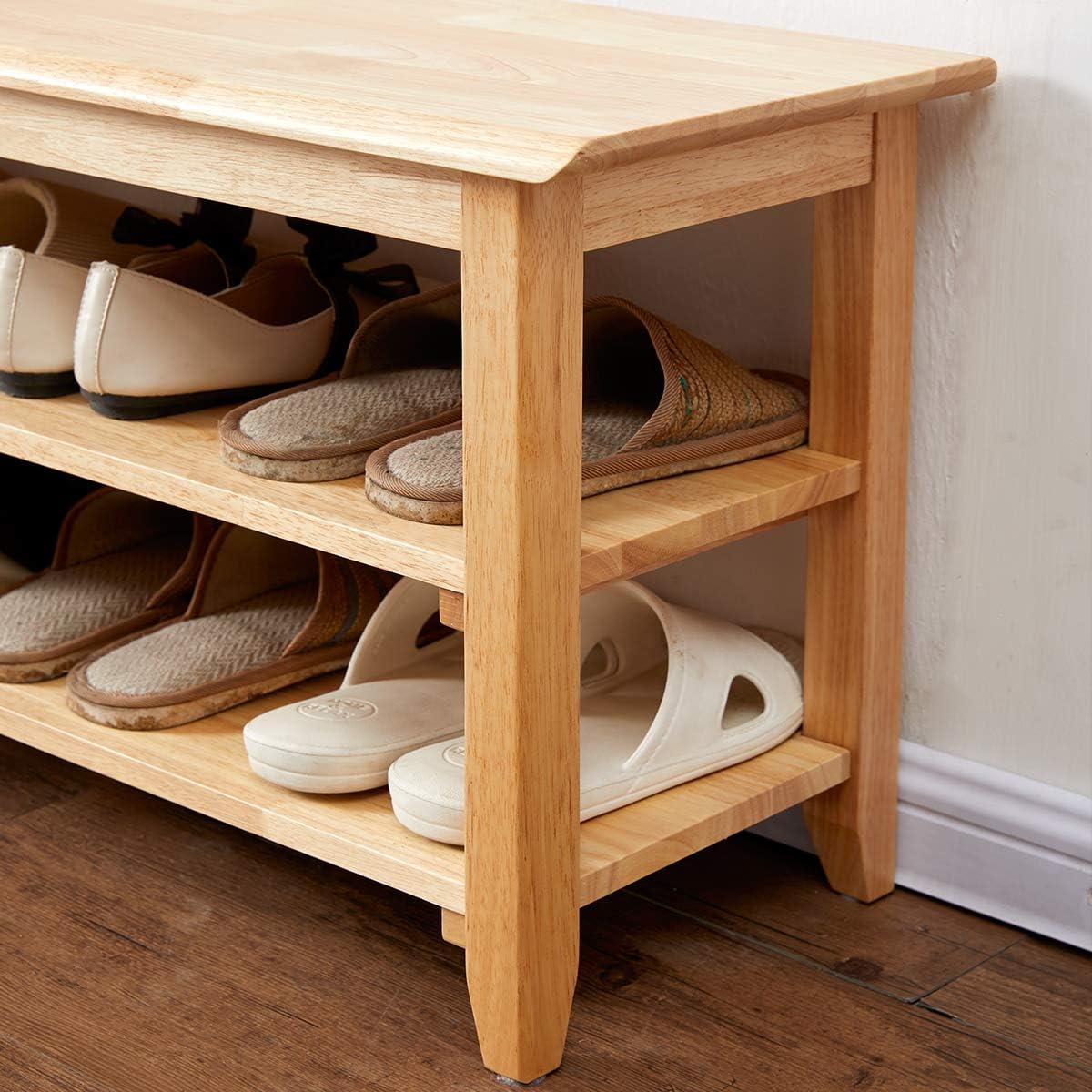 XKZG Storage Bench Wooden Shoe Rack Bench Simple Style Wood Entryway Bench (Natural,23.6")