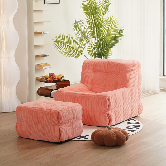 N&V CUBICUS Sofa, Single Seated Foam Sofa, Armless Floor Sofa, All New Hybrid Foam Design, with Matching Ottoman (CUBICUS, Salmon)