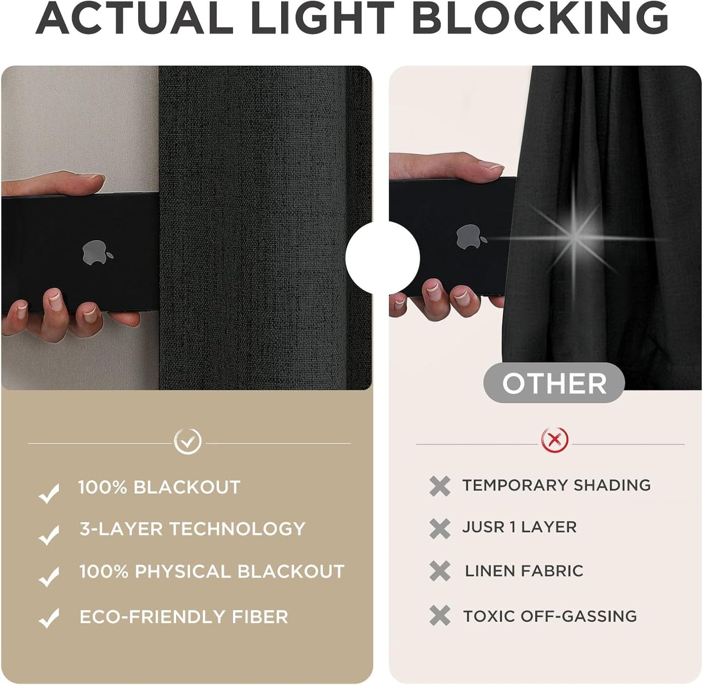 Joydeco 100% Blackout Curtains for Bedroom - Natural Linen Curtains 100"W x 90"L Long, Thermal Insulated 1 Panels Black Light Blocking Drapes, Rod Pocket & Back Tabs, Darkening Privacy for Living Room