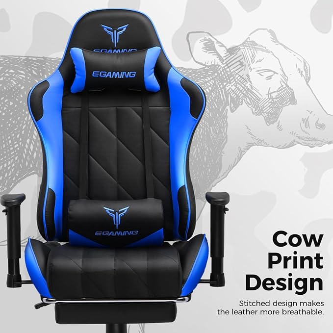 EXRACING Gaming Chair with 3D Adjustable Armrests, Cow Print Design, Ergonomic Office Chair with High Back, Computer Chair with Footrest,Comfy Diamond Stitching Sest, Game Chair for Adults