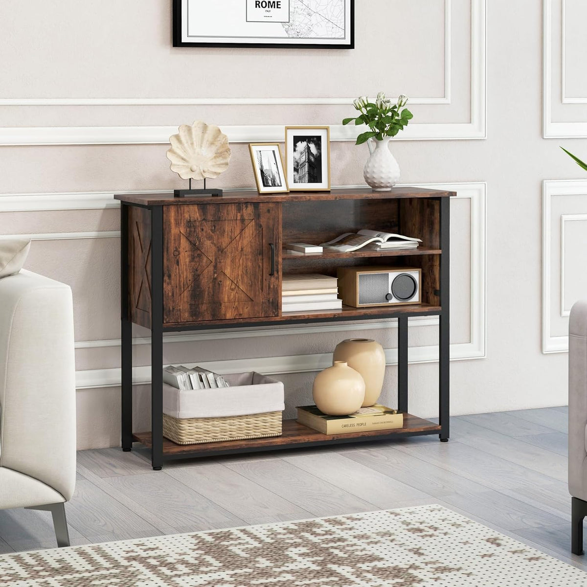41" Console Table with Storage Shelf, Entryway Table with Storage, Behind Couch Table, Sofa Table for Entryway, Hallway, Living Room, Foyer, Kitchen, Rustic Brown