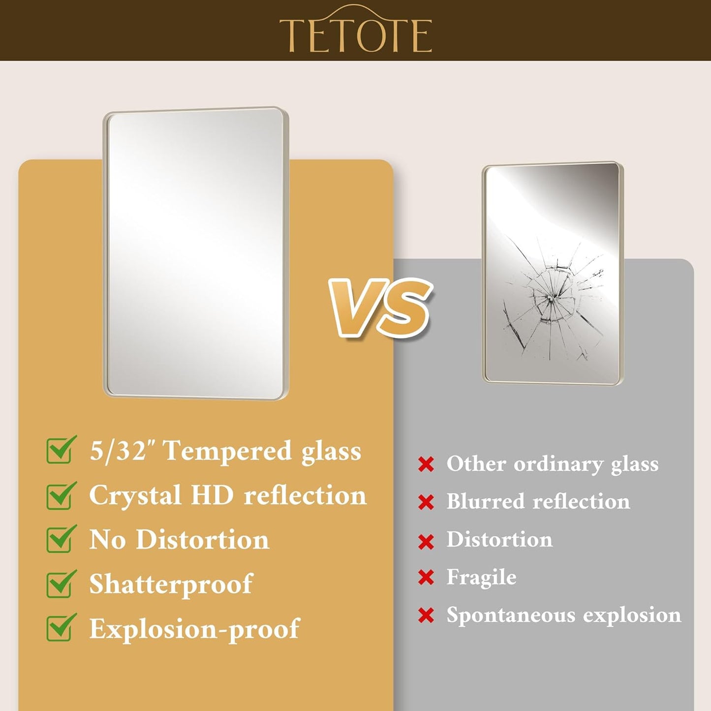 TETOTE Brushed Nickel Mirror 28 x 36 Brushed Nickel Metal Framed Bathroom Mirror, Tempered Glass, Modern Farmhouse Wall Mounted Mirror for Decorative(Horizontal/Vertical)