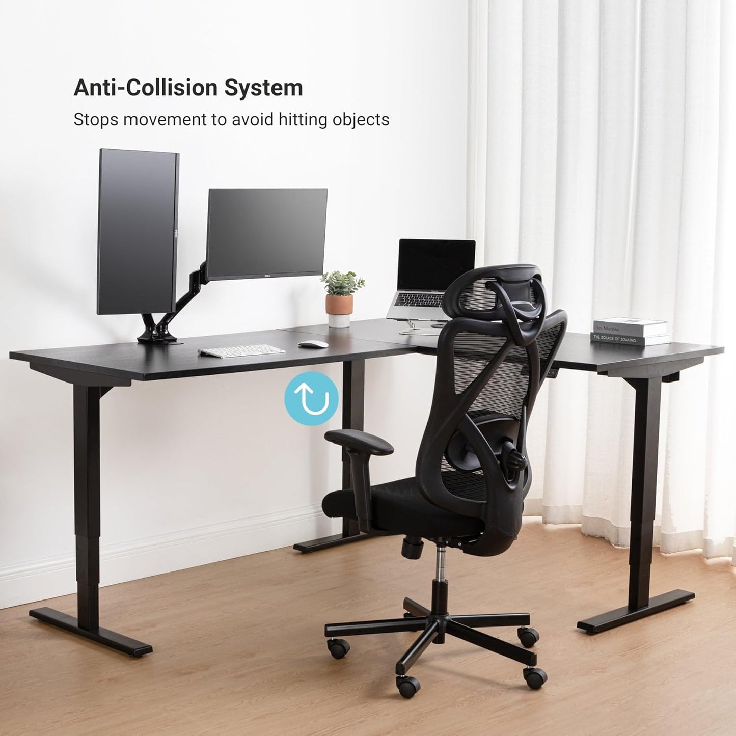 Progressive Desk Stand Up Height Adjustable Electric Standing Desk - L Shaped 60" x 72" Corner Computer Rising Workstation Table - Black Frame, Gray Oak Top