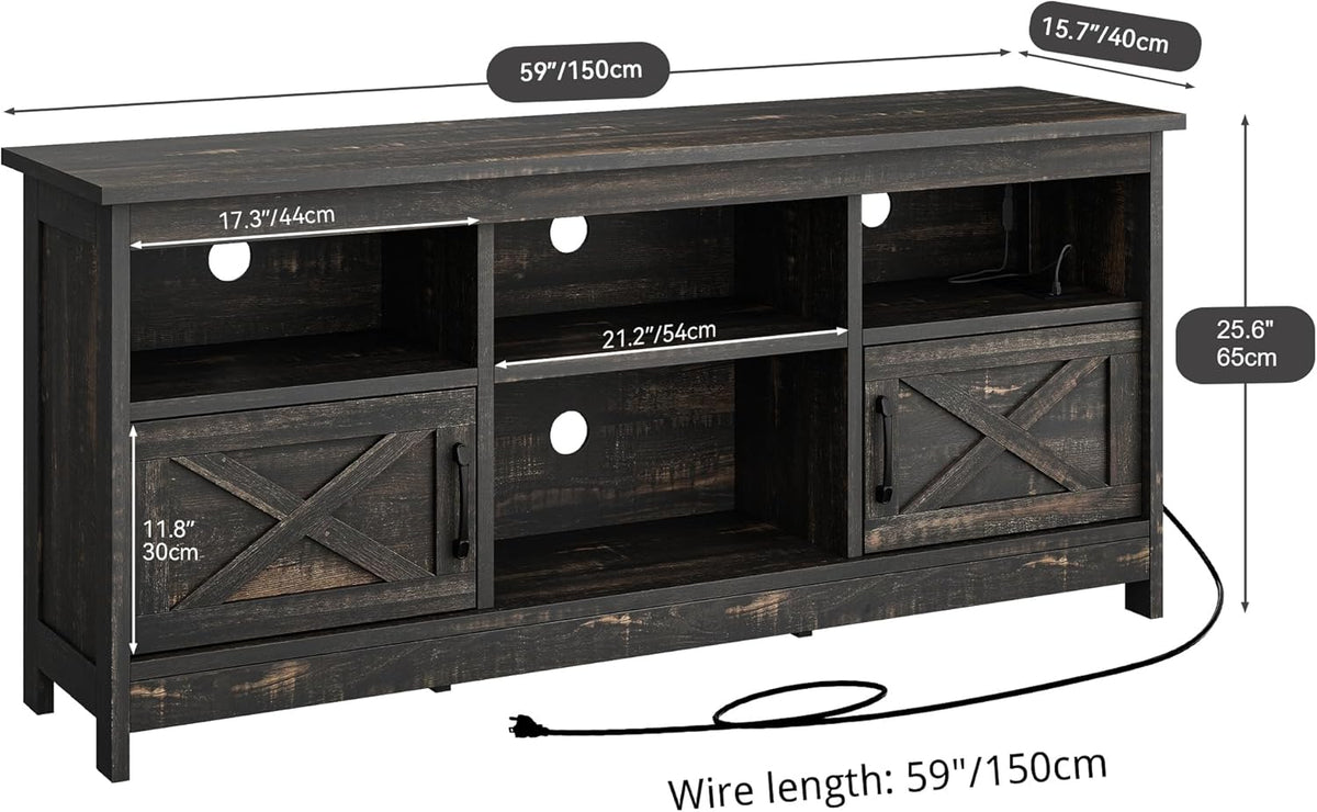 YITAHOME TV Stand for 65 Inch TVs, Entertainment Center with Storage Cabinets, Power Outlet & LED Light, Media Console Living Room Furniture, Dark Rustic Oak