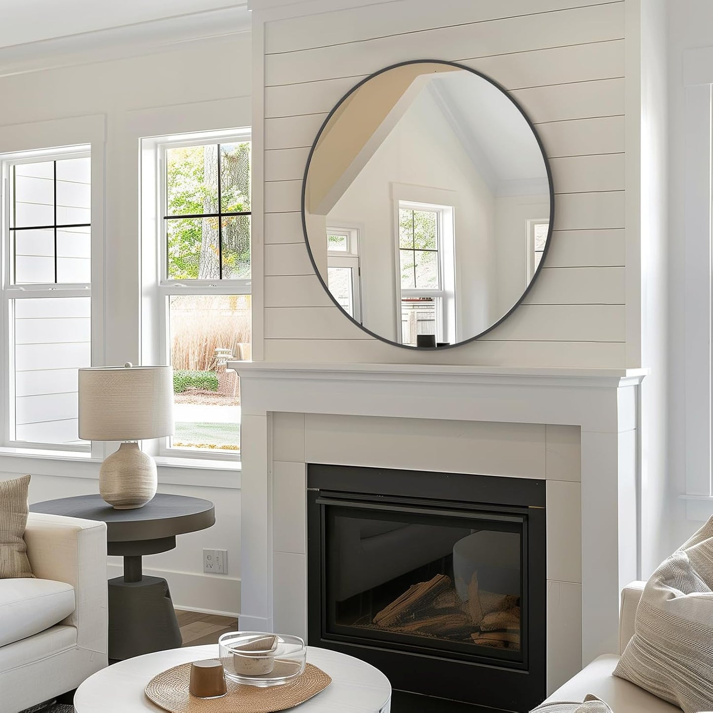 HOMECOOKIN Round Wall Mirror 28" Black Circle Mirror for Bathroom with Metal Framed, Round Gold Mirror for Wall Decor, Vanity, Entryway Living Room