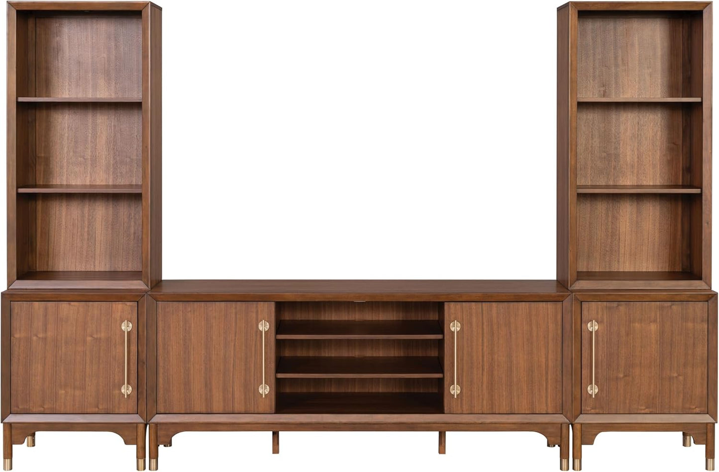 Furniture of America Forma Mid-Century Modern 5-Piece 118-inch Entertainment Center with Storage Piers, Cabinets and 5 Cable Holes, TV Stand for Living Room, Bedroom, Guest Room, Walnut