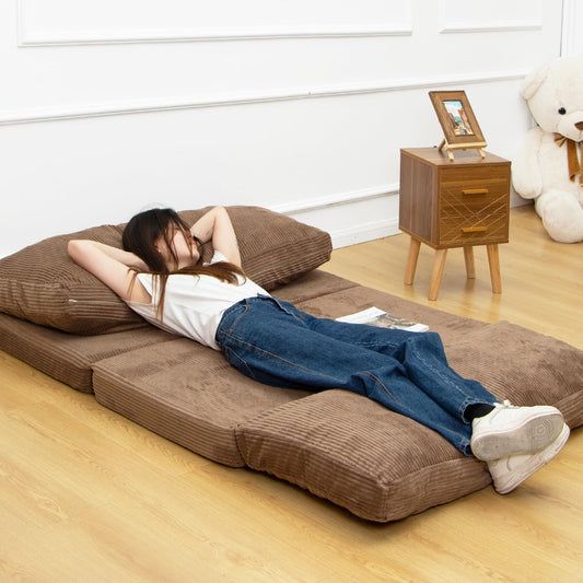 N&V Folding Matress Sofa Bean Bag Bed, Foam Filling Folding Matress Sofa, Includes Removable and Machine Washable Cover, Soft Premium Corduroy (Medium, Brown Suagr)