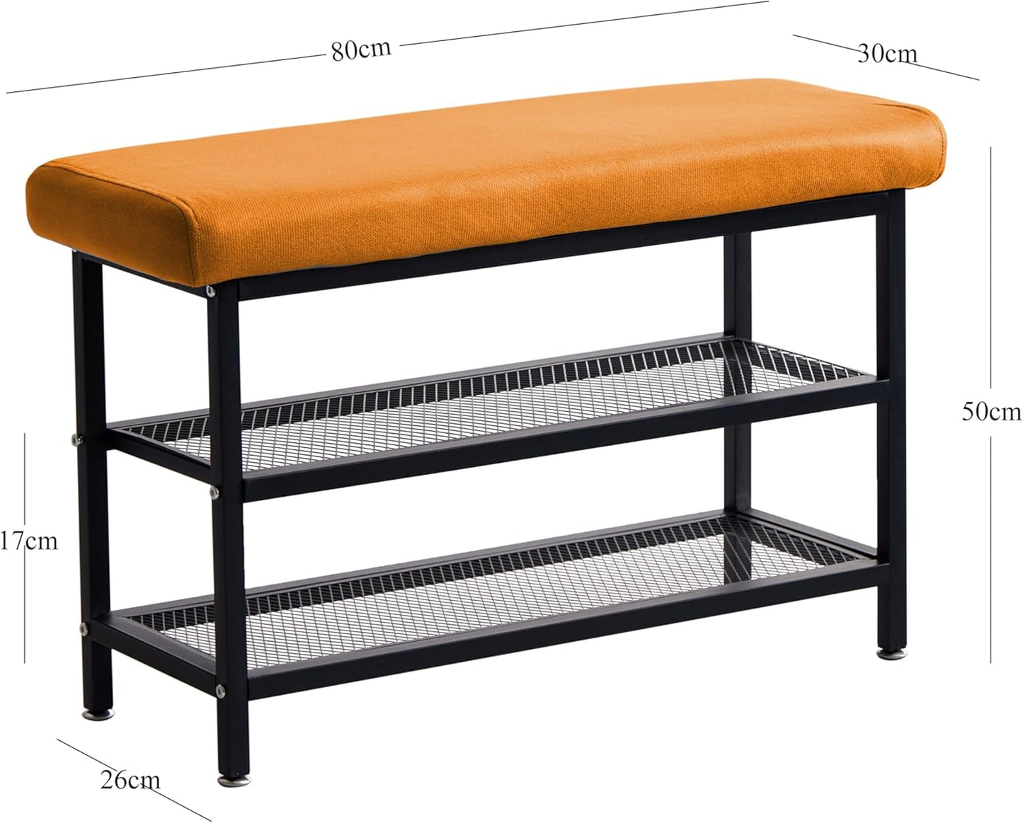 Shoe Rack Shoe Bench Shoe Organizer Storage Rack for Hallway Bedroom Living Room with Comfortable Seat Cushion 80x30x50cm (80cm Orange)