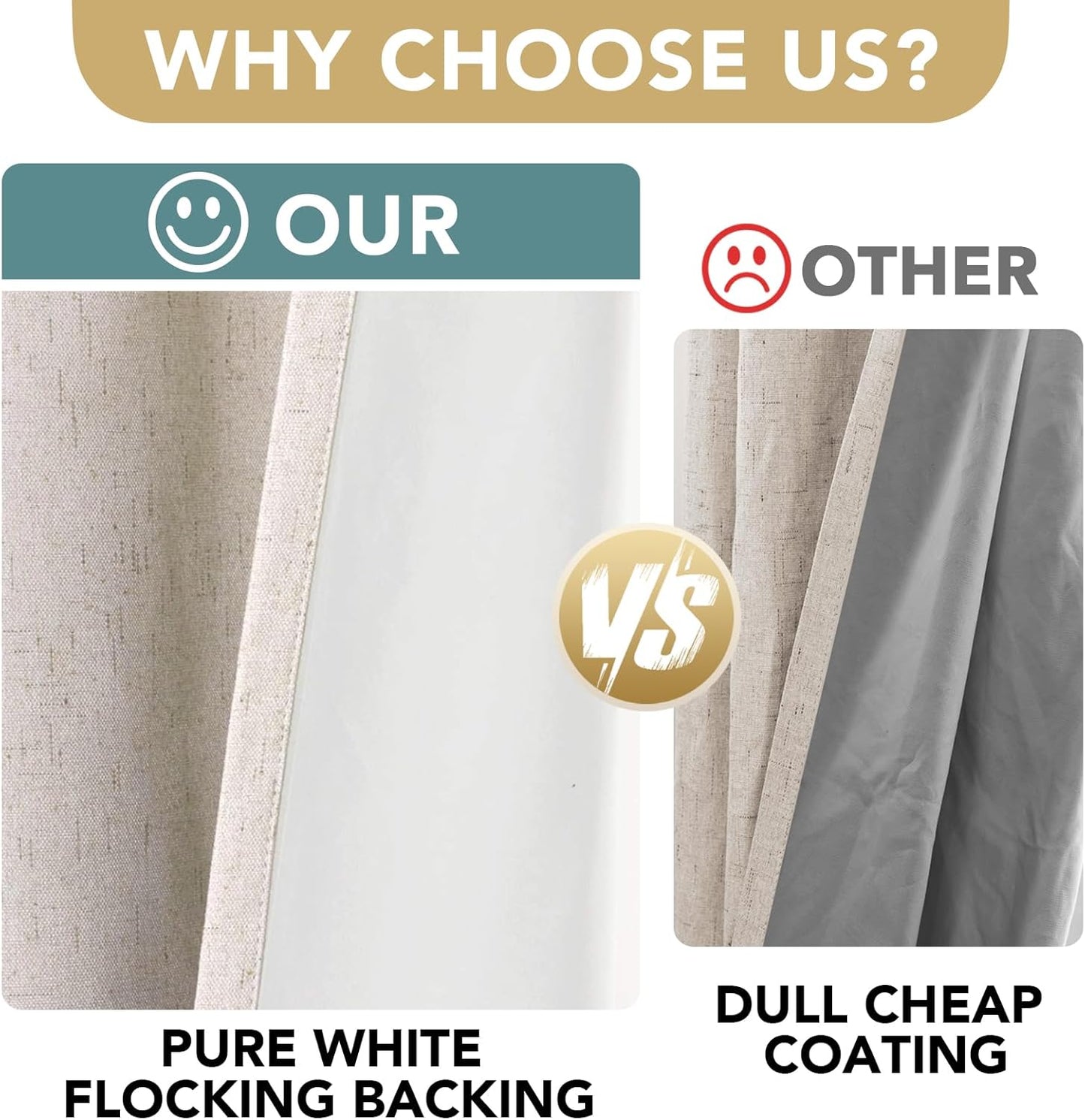 H.VERSAILTEX Primitive Linen Curtains 100% Blackout Curtain Drapes Burlap Curtains with White Thermal Insulated Liner, Grommet Top Drapes Living Room/Bedroom (2 Panels, 42 x 63 Inch, Natural)