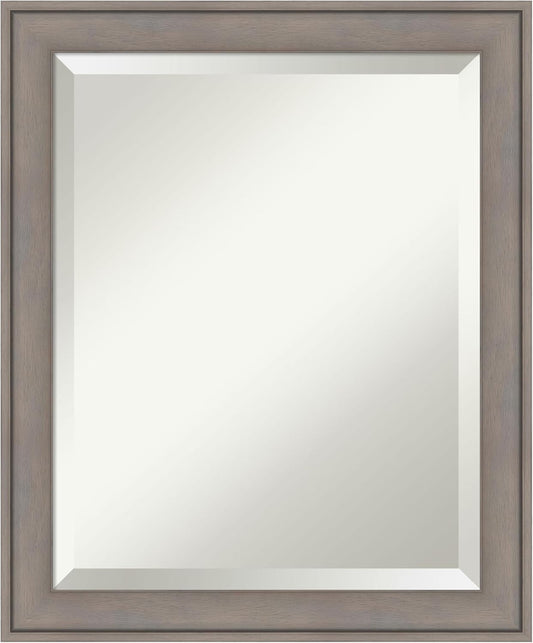 Amanti Art Grey Wall Mirror 24x20 Greywash Rectangle Bathroom Mirror for Wall Decor Living Room, Small Country Rustic Wood Frame, Hangs Horizonally and Vertically, Bathroom Decor, Beveled Edge