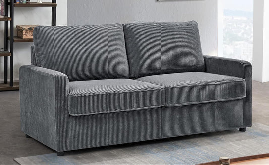 Reversible Sleeper Sofa Bed with Comfortable Memory Foam Mattress, Convertible Corduroy Full Size Pull Out Couch for Living Room, Space Saving Furniture, 70" Wide, Rectangular Arms, Grey